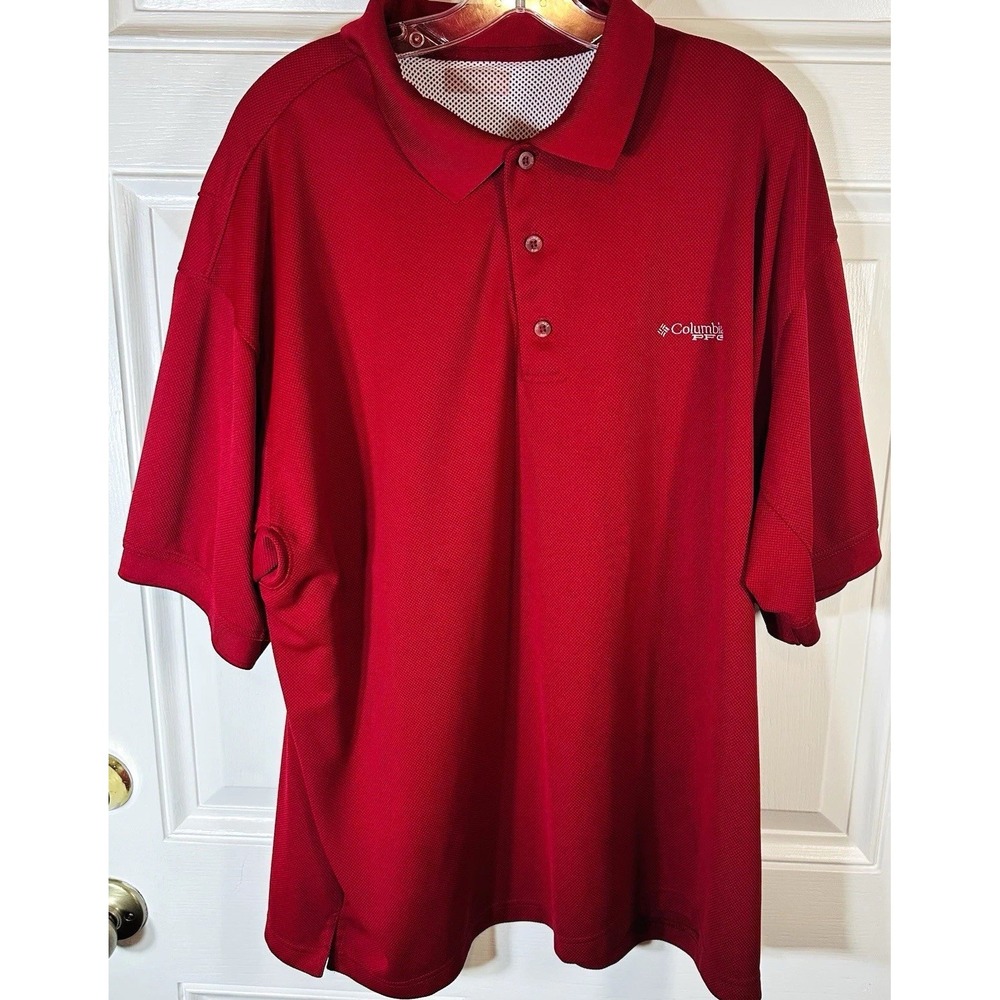 Columbia PFG Omni-Shade Mens XL Polo Shirt Red Short Sleeve Mesh Logo 100% Poly
